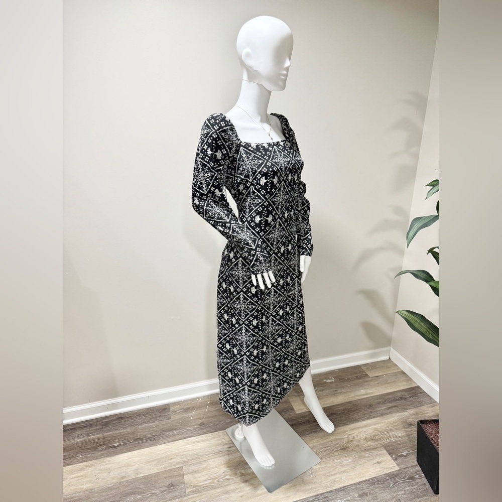 Hyacinth House Sabrina Midi Dress S Black White Square Neck Puff Sleeve NWT - Picture 13 of 16